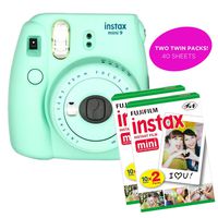 Fujifilm Instax Mini 9 Instant Print Camera (Certified Refurbished) Bundle with New Camera Case, 2 Twin Film Packs, Photo Album, Photo Stickers, 10 Mini Frames, Close Up Lens & More (Mint Green)