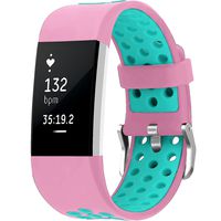 SKYLET for Fitbit Charge 2 Bands, Breathable Silicone Replacement Bands for Fitbit Charge 2 with Secure Watch Clasp (No Tracker)[Large, Pink-Teal]