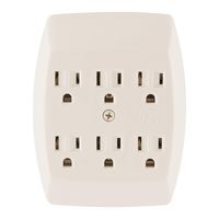 GE 6 Grounded Outlet Adapter Wall Tap, 3 Prong Outlets, Secure Install, UL Listed, Light Almond