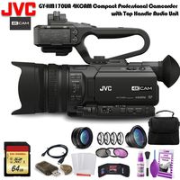 JVC GY-HM170UA 4KCAM Compact Professional Camcorder with Top Handle Audio Unit (GY-HM170UA) W/ 64GB Memory Card, Bag, Lens Filters, Cleaning Kit, and More