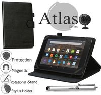 Navitech 8" Black Case/Cover with 360 Rotational Stand & Stylus Pen Compatible with The Fire HD 8, 8'' HD Display, Wi-Fi, 8 GB
