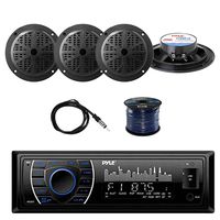 PYLE PLRMR27BTB Marine Bluetooth Receiver Stereo(Black) w/Pyle 100W 5.25'' 2-Way Marine Speakers(2-Pairs), Enrock Marine Antenna & Enrock Marine 50' 16G Speaker Wire