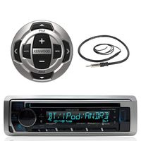 Kenwood Marine Motorsports Boat Yacht in-Dash Single DIN CD Bluetooth UBS AUX Receiver, Kenwood Wired Remote, 22" Enrock AM/FM Antenna