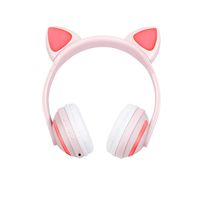Treesine Wireless Bluetooth LED Cat Ear Headphones for Girls, Kids, 7-Color Color Changing Glowing Over Cosplay Cat Ears Gaming Headsets with Microphone for Smartphones PC Tablet (Pink)