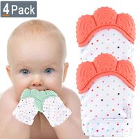NEPAK Teething Mitten 2 Pairs-Baby Glove Stimulating Teether Toys for Boys & Girls-Teething Glove for 3-6 Months Baby (Coral and Mint Colours)