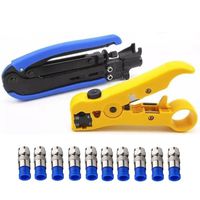 Gaobige Coaxial Compression Tool Coax Cable Crimper Kit Adjustable RG6 RG59 RG11 75-5 75-7 Coaxial Cable Stripper with 10 PCS F Compression Connectors - Blue