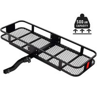 SUNCOO Cargo Carrier, 500 LBS Capacity Basket Trailer Hitch Cargo Carrier, 60''x 21'' x 6'' Hitch Mount Rack with Angled Titling Folding Shank, Fits 2 Inch Hitch Receiver Luggage Rack for Vehicles