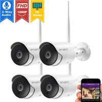 xmartO XMARTO 1080p HD Wireless Security Camera, Two-Way Audio, WiFi Home Surveillance Bullet Camera with Night Vision, Remote Access, IP65 Weather-Resistant, Motion Detection Alert (4-Pack)