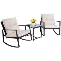 Walsunny 3 Pieces Patio Set Outdoor Wicker Patio Furniture Sets Modern Rocking Bistro Set Rattan Chair Conversation Sets with Coffee Table (Black)
