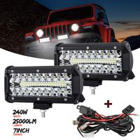 7 Inch LED Light Pods, 2 Pcs 240W Spot Flood Combo Beam 25000LM Triple Row Light Bar Waterproof Led Work Lights&Wiring Harness Kit for ATV UTV Truck Boat Golf Cart Off Road Fog Driving Bumper Light