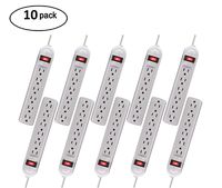 Digital Energy 6 Outlet Power Strip with 3 Foot Extension Cord, 10-Pack, White