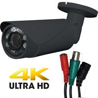 Urban Security Group 8MP Ultra 4K Black Bullet Camera : 3840x2160 Resolution Over BNC Coax Cable, 2.8-12mm Vari-Focal Lens, 200ft Night-Vision : Business Grade : HD-TVI + HD-CVI + AHD : Plug and Play