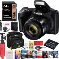 Canon PowerShot SX420 Digital Camera w/ 42x Optical Zoom Ultra Wide-Angle Lens Wi-Fi & NFC Black 1068C001 Bundle with Deco Gear Travel Case + 64GB Card + Tripod + Software & Accessories Kit