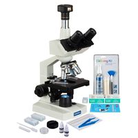 OMAX 2500X 1.3MP Digital Camera LED Lab Microscope + Slide Preparation Kit + Blank Slides + Cleaning Kit