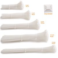 600pcs white Standard Self-Locking Nylon Cable Zip Ties Assorted Sizes 4/6/8/10/12 Inch with cable mount
