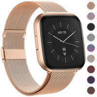 QIBOX Bands Compatible with Fitbit Versa 2 / Versa/Versa Lite Edition, Stainless Steel Metal Band Replacement Sport Bracelet Wristbands Strap Accessories with Magnet Lock Women Men