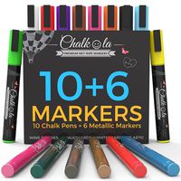 Liquid Chalk Markers & Metallic Colors by Chalkola - Pack of 16 Chalk Pens - For Chalkboard, Blackboards, Window, Glass, Bistro | 6mm Reversible Bullet & Chisel Tip Erasable Ink