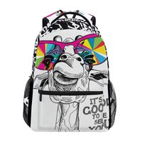 MOYYO Giraffe with Fashionable Eyes School Backpack Water Resistant College Bookbag Casual Lightweight Laptop Daypack with Bottle Side Pockets