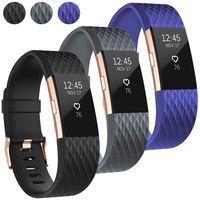 UMAXGET Compatible with Fitbit Charge 2 Bands, 3-Pack Soft Silicone Sport Adjustable Wristband Special Edition with Rose Gold Buckle for Men Women, Small