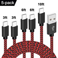 USB C Cable Braided [5-Pack,3/3/6/6/10 ft],VOTY Fast Charging Type C Charger Charge Cord for Samsung Galaxy S10e S10 S9 S8 Plus S10+ S9+ S8+ Note 8 / Note 9,LG G7 G6 G5 V30 V20 Moto G6 Z Z2 Pixel 2 XL