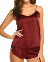 Ekouaer Sleepwear Womens Sexy Lingerie Satin Pajamas Cami Shorts Set Nightwear XS-XXL Dark Red