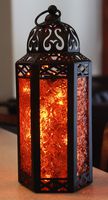 Vela Lanterns Moroccan Style Candle Lantern with LED Lights, Medium, Amber Glass