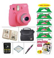Fujifilm Instax Mini 9 Instant Camera (Flamingo Pink) + Fujifilm Instax Instant Film 100 Sheets + 4 Batteries & Charger + Photo Album +Convenient Case + More