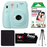 Fujifilm Instax Mini 9 (Ice Blue) w/ Air Mail Film (1-PK) Essential Bundle