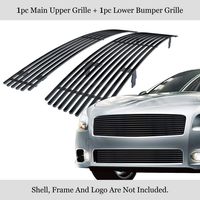 APS Compatible with 2009-2014 Nissan Maxima Stainless Steel Black 8x6 Horizontal Billet Grille Insert Combo N87774J
