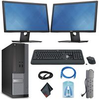 Dell OptiPlex 3020 Desktop Computer - Intel Core i5 i5-4590 3.30 GHz + Wireless Keyboard & Mouse + (2) Dual 22 Inch Monitors (Renewed)