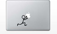Laptop MAC - Stick Figure Holding Apple Funny - Matte Black Skins Stickers