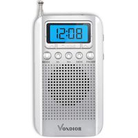 Digital AM FM Portable Pocket Radio with Alarm Clock- Best Reception and Longest Lasting. AM FM Compact Radio Player Operated by 2 AAA Battery, Stereo Headphone Socket (Silver), by Vondior