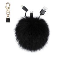 Milletech Fox Fur Ball Pom Pom Keychain Charging Cable, 3in1 USB Multi Charger Cable Compatible for iPhone iPad Samsung Android Type C Cable for Car Key Ring Bag Pendant Valentine's Day Gift
