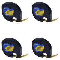 SuperInk 4PK Self-Adhesive LetraTag Label Tape Compatible for DYMO (91332 91202 91222 59423 S0721620) Plastic Black on Yellow (12 mm x4 m, 1/2 inch x 13 Foot)