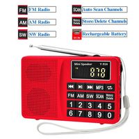 FM/AM/SW 3 Band Pocket Radio, HePesTer H-R916 Portable Radio with Headset Output/AUX Input/MP3/External Speaker/32GB TF Card/32GB USB, Powered by Lithium Battery (Red)