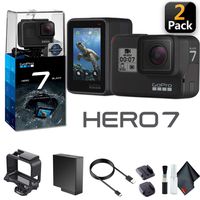 GoPro HERO7 Black (2 Pack) - Waterproof Action Camera with Touch Screen, 4K HD Video, 12MP Photos, Live Streaming and Stabilization - 2 Pack Bundle
