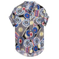 ZOMUSAR Blouses for Men, Mens Summer Printed Chest Pocket Turn Down Collar Short Sleeve Casual Loose Top Blue