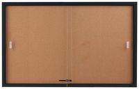 Displays2go 5 x 3 Feet Enclosed Sliding Door Cork Bulletin Board, Self-Healing Corkboard Display Surface, 60 x 36 Inches Notice Board for Wall Mount with Mounting Hardware, Aluminum Frame, Black (CBSD6036BK)