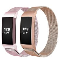 LNOOIU Replacement Bands Compatible with Fitbit Charge 3, Stainless Steel Bands Adjustable Accessory Wristband for Charge 3 Bracelet Women Men Girls Boys -2 Pack Large E