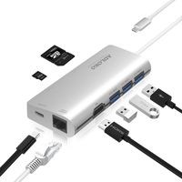 ADLOKO USB C Hub, Type C Adapter with HDMI 4K, SD/TF Card Reader, USB3.0, USB C, for MacBook Pro and More Type-C Devices (Silver- 8 in1 hub)