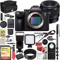 Sony a7III Full Frame Mirrorless Interchangeable Lens Camera Body Bundle with FE 50mm F1.8 Full-Frame Prime E-Mount Lens, Flash, 64GB Memory Card, Paintshop Pro 2018, and Accessories (5 Items)