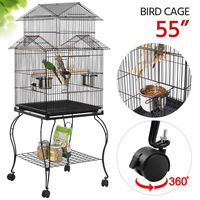 Yaheetech 55-inch Rolling Standing Triple Roof Top Medium Parrot Cage for Mid-Sized Parrots Cockatiels Sun Parakeets Green Cheek Conures Caique Pet Bird Cage with Detachable Stand