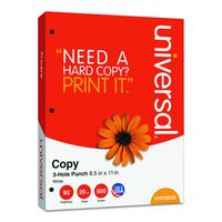 Universal 28230 Copy Paper, 92 Brightness, 20lb, 8-1/2 x 11, 3-Hole Punch, White (Case of 5000 Sheets)