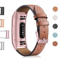 Hotodeal Leather Band Compatible Charge 3, Classic Replacement Genuine Leather Bands Metal Connectors Women Men Small Large Size Silver, Rose Gold, Black