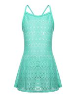 LEINASEN Kids Girl's Beach Crochet Mesh Crossback Swim Cover Up Dress Silver Green