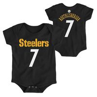 OuterStuff NFL Newborn Infants Team Color Name and Number Bodysuit Creeper (6/9 Months, Ben Roethlisberger Pittsburgh Steelers Home Black)