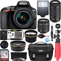 Nikon D3500 DSLR Camera w/AF-P DX 18-55mm VR & 70-300mm Double Zoom Lens Kit Travel Case + Wide Angle & Telephoto Lens + Filter Set 32GB Accessory Bundle