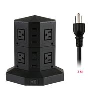 Power Strip Tower, Surge Protector Charging Tower with 8 AC Outlets and 6 Ports USB, Independent Control Switch for Each Floor (Black)