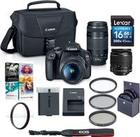 Canon EOS Rebel T7 24.1MP DSLR Camera with EF-S 18-55mm f/3.5-5.6 is II Lens and EF 75-300mm f/4-5.6 III Lens - Bundle with 16GB SDHC Card, 58mm Filter Kit, 58mm UV Filter, PC Software Package