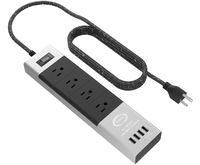 Power Strip Surge Protector by Artix NRGPower C500, Aluminum with Scratch-Proof Rubber Protective Outlets, 4 Outlets and 4 USB Ports, iSmart Technology Charging Station (Black & Silver)